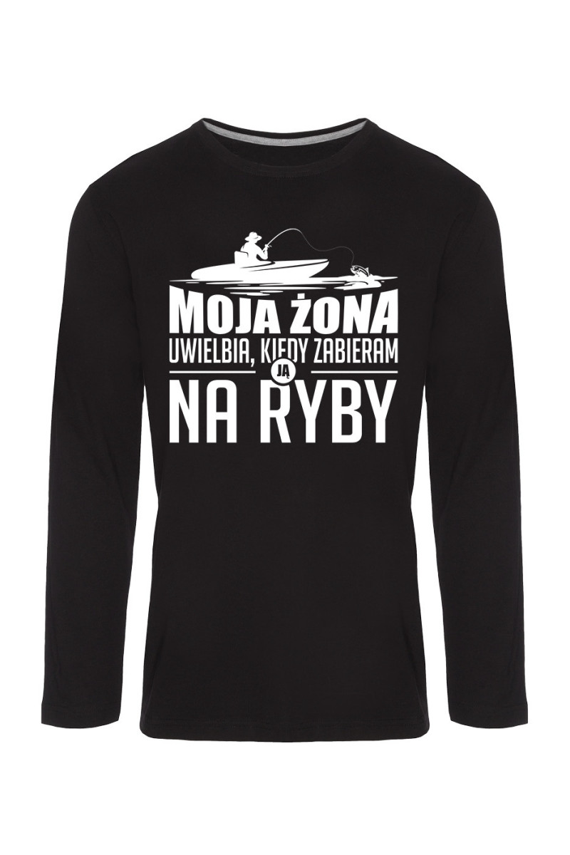 Koszulka Męska Longsleeve Moja Żona Uwielbia, Kiedy Zabieram Ją Na Ryby